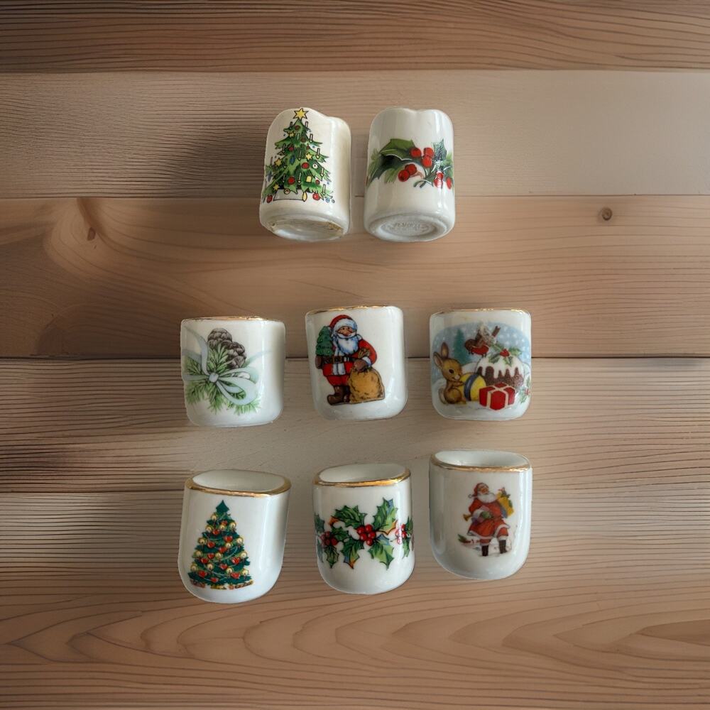 Vintage Funny Design Enesco Mini Candle Holders Christmas Set Of 8 West Germany